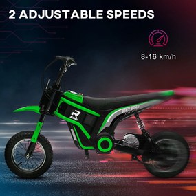 HOMCOM Motocicletă Electrică pentru Copii 8-12 Ani cu Accelerație Manuală și 2 Viteze, 119x64x76,5 cm, Verde | Aosom Romania