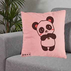Perna Personalizata Panda Kawaii cu Bambus, 40x40 cm, Roz, Husa Detasabila, Perna Inclusa, BEKZ®