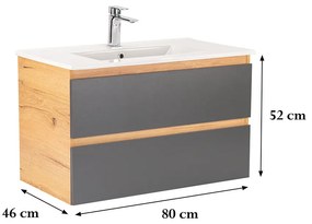 Dulap inferior Vario Forte 80 cu lavoar stejar-antracit
