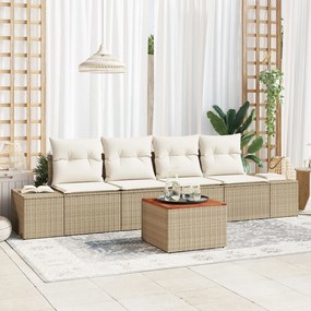 vidaXL Set de canapele pentru grădină cu 5 piese, perne bej din rattan poliesteric și acacia