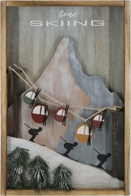 Tablou decorativ vintage din lemn de pin, H51 cm, „Vintage Picture w. Ski Lifts”