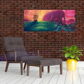 Tablou - Pictură în ulei, călătorie într-un țărăm fantastic (120x50 cm)