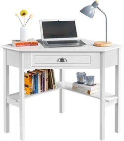 BIA211 - Masa de birou pe colt, 75 cm, home office cu 1 sertar - Alb