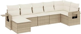 vidaXL Set canapele de grădină, 7 piese, cu perne, bej, poliratan