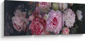 Tablou - Flori de grădină (cu ceas) (90x30 cm)