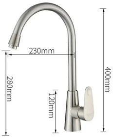 Baterie de Bucătărie, din Inox, Finisaj Satinat, Structură Alamă Turnată, Pipă Rotativă 360°