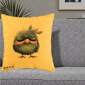 Perna Decorativa Pui Adormit Albastru, 40x40 cm, Galben, Husa Detasabila, Perna Inclusa, BEKZ®
