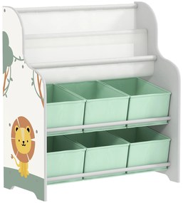 AIYAPLAY Raft Suport pentru Jucării cu 6 Sertare și Bibliotecă cu 2 Niveluri Verde | Aosom Romania
