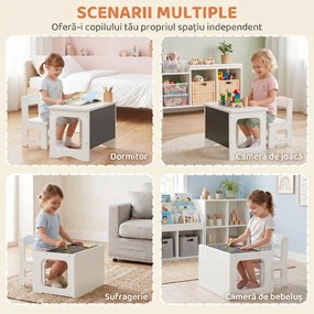 AIYAPLAY Set Masă și Scaun pentru Copii 3-6 Ani din Lemn cu Blat Reversibil, Colțuri Rotunjite, Alb | Aosom Romania