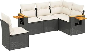 vidaXL Set mobilier de grădină cu perne, 5 piese, negru, poliratan