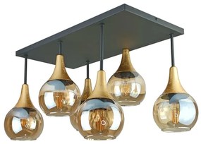 Lustră aplicată SOMA 6xE27/60W/230V negru/auriu/bej fumuriu