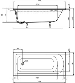 Cada baie incastrata Ideal Standard Hotline, dreptunghiulara, 170x75 cm 1700x750 mm