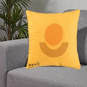 Perna Decorativa Geometric Boho Luna si Disc, 40x40 cm, Galben, Husa Detasabila, Perna Inclusa, BEKZ®