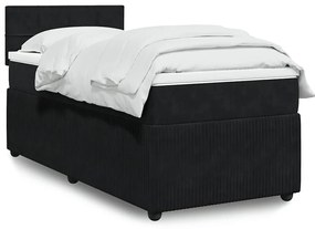 vidaXL Pat box spring cu saltea, negru, 80x200 cm, catifea