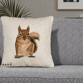 Perna Decorativa Veverita Acuarela, 40x40 cm, Bej Canapea, Husa Detasabila, Perna Inclusa, BEKZ®