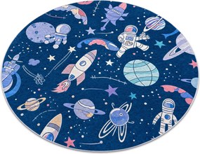 BAMBINO 61580 cerc covor lavabil rachetă spațială pentru copii anti-alunecare - bleumarin / portocaliu