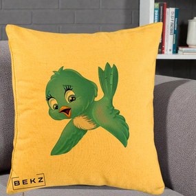 Perna Decorativa Pui de Pasare Albastru, 40x40 cm, Galben, Husa Detasabila, Perna Inclusa, BEKZ®