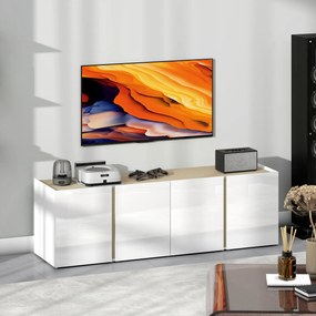 HOMCOM Comodă TV, banc TV cu 4 uși cu închidere amortizată, etajeră reglabilă și orificii pentru cabluri, 135 x 38 x 45 cm, alb | Aosom Romania