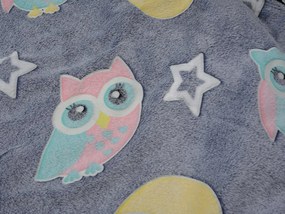 Patura fosforescenta microflanel OWL AND THE MOON 150x200 cm gri