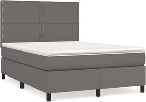 vidaXL Pat box spring cu saltea, gri, 140x200 cm, piele ecologică