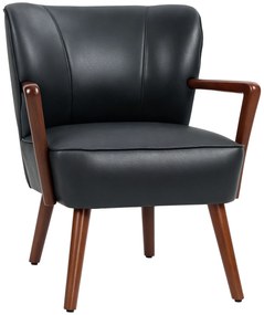 HOMCOM Fotoliu decorativ, scaun larg, aspect de piele, cadru din lemn, 120 kg, 67x77x80 cm, Negru | Aosom Romania