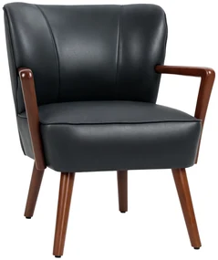 HOMCOM Fotoliu decorativ, scaun larg, aspect de piele, cadru din lemn, 120 kg, 67x77x80 cm, Negru | Aosom Romania