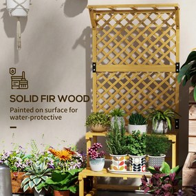 Outsunny Suport pentru plante, raft pentru flori, 2 niveluri, cu spalier și acoperiș, lemn de brad, 75x50x166cm, galben | Aosom Romania