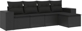 vidaXL Set mobilier de grădină cu perne, 5 piese, negru, poliratan