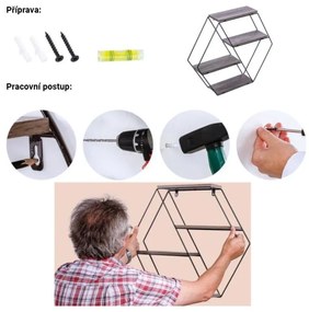 STILISTA Raft hexagonal de perete,lemn deschis 51x58x11 cm