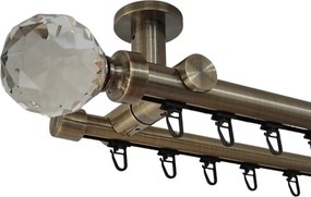 Galerie dublă KULA Cristal 25/19 mm aur antic – țeavă profil, prindere tavan (Alege marime: 160 cm)