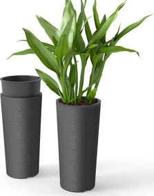 Outsunny Set de 2 ghivece stivabile, ghiveci cu găuri 35x35 cm, rotund, Gri închis | Aosom Romania