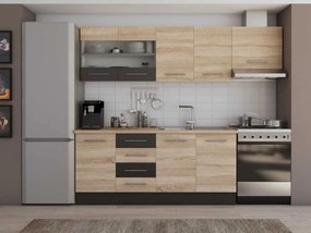 Set Mobila Bucatarie Alfa - 240 cm, culoare Sonoma / Wenge