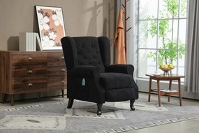 RESIGIALT- Fotoliu Masaj, Incalzire, telecomanda, rabatabil, suport picioare extensibil, textil, Negru