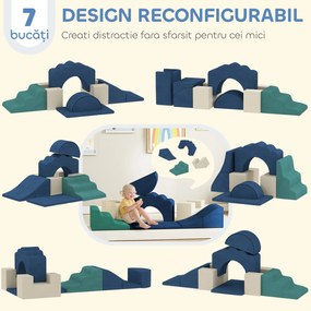 AIYAPLAY Set 7 Blocuri Construcții Moi Copii Până la 3 Ani în Catifea Albastru | Aosom Romania