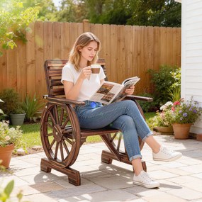 Outsunny Bancă de Grădină din Lemn cu Șipci 1 Loc, Scaun de Exterior cu Cotiere și Roată, Fotoliu Masiv, Șezut Spațios, Spătar Înclinat, Grădină, Curte, Verandă, Carbonizat | Aosom Romania