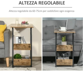 HOMCOM Măsuță de Sufragerie Noptieră Reglabilă în Înălțime Design Rustic Maro | Aosom Romania