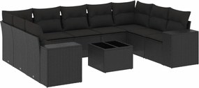vidaXL Set canapele de grădină cu perne, 10 piese, negru, poliratan