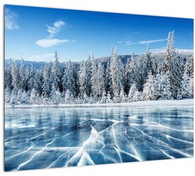 Tablou cu lacul înghețat și copacii înzăpeziți (70x50 cm)