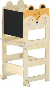 Turn Montessori AIYAPLAY pentru Copii 2-5 Ani cu Tablă și Măsuță, Scăunel pentru Copii din Placaj, 57x39x93 cm, Culoare Lemn | Aosom Romania