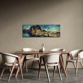 Tablou cu sat de pescari din Norvegia (cu ceas) (90x30 cm)