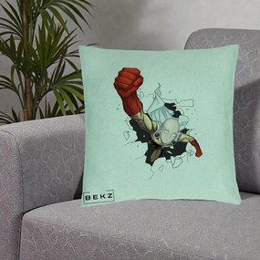 Perna Personalizata One Punch Man Saitama Pumn, 40x40 cm, Verde Menta, Husa Detasabila, Perna Inclusa, BEKZ®