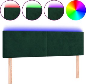 vidaXL Tăblie de pat cu LED, verde închis, 144x5x78/88 cm, catifea
