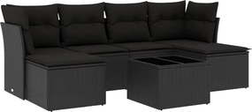 vidaXL Set canapele de grădină cu perne, 7 piese, negru, poliratan