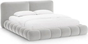 Pat matrimonial gri tapițat cu spațiu de depozitare cu somieră 180x200 cm Solange – Micadoni