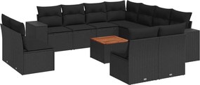 vidaXL Set canapele de grădină, 12 piese, cu perne, negru, poliratan