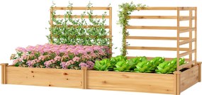 Outsunny Pat de grădină înălțat cu spalier Jardiniere din lemn cu 3 spaliere Perete despărțitor Bază deschisă 240 x 125 x 102 cm Lemn natural | Aosom Romania