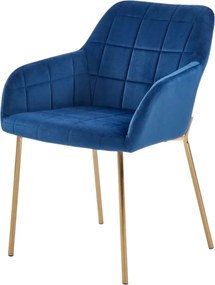 Scaun living K306, albastru marin/auriu, stofa catifelata/metal, 58x57