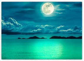 Tablou pe sticlă - Luna plină deasupra apei (70x50 cm)