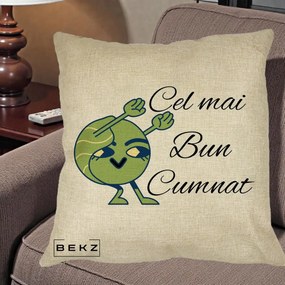 Cadou pentru Cumnat - Perna Personalizata Cel mai Bun Cumnat cu Personaj Funny Verde, 40x40 cm, Crem, Husa Detasabila, Perna Inclusa, BEKZ®