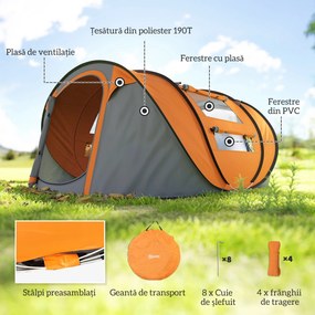 Outsunny Cort de Camping Pop Up pentru 2 Persoane cu 2 Uși, 4 Ferestre și Înveliș Impermeabil, 263.5x220x123 cm, Verde | Aosom Romania